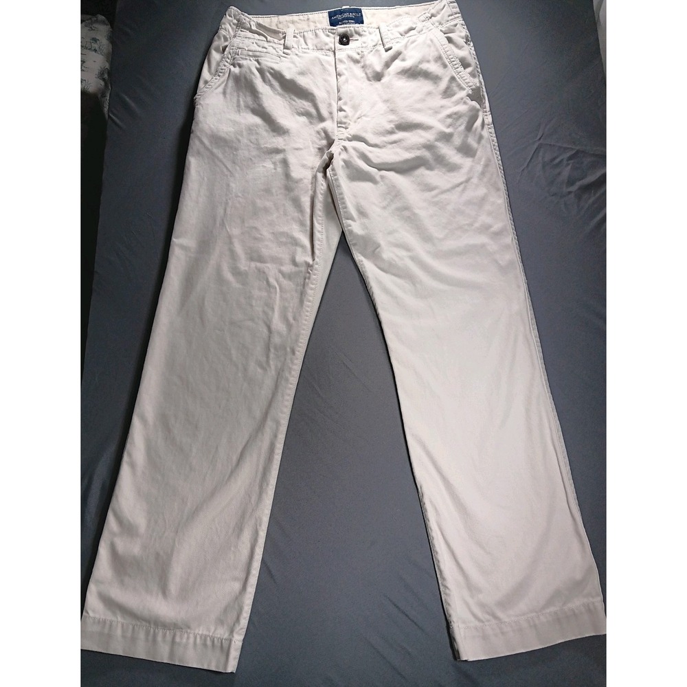 American Eagle Men Relaxed Fit Khaki Pants 34x34 Beige Straight Leg 100% Cotton
